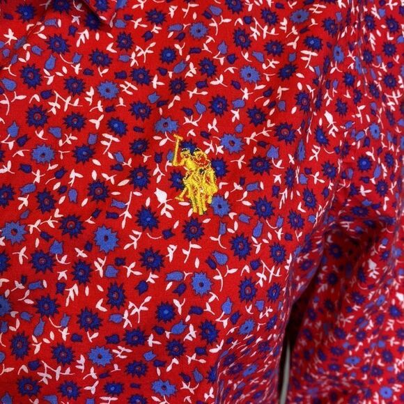 ❤️Last Chance U.S. Polo ASSN floral print cotton blend button down shirt size L - Picture 4 of 9